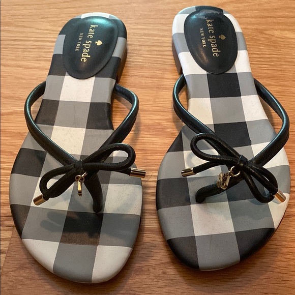 Kate Spade Black and White Gingham Sandals with Bow - Picture 2 of 3